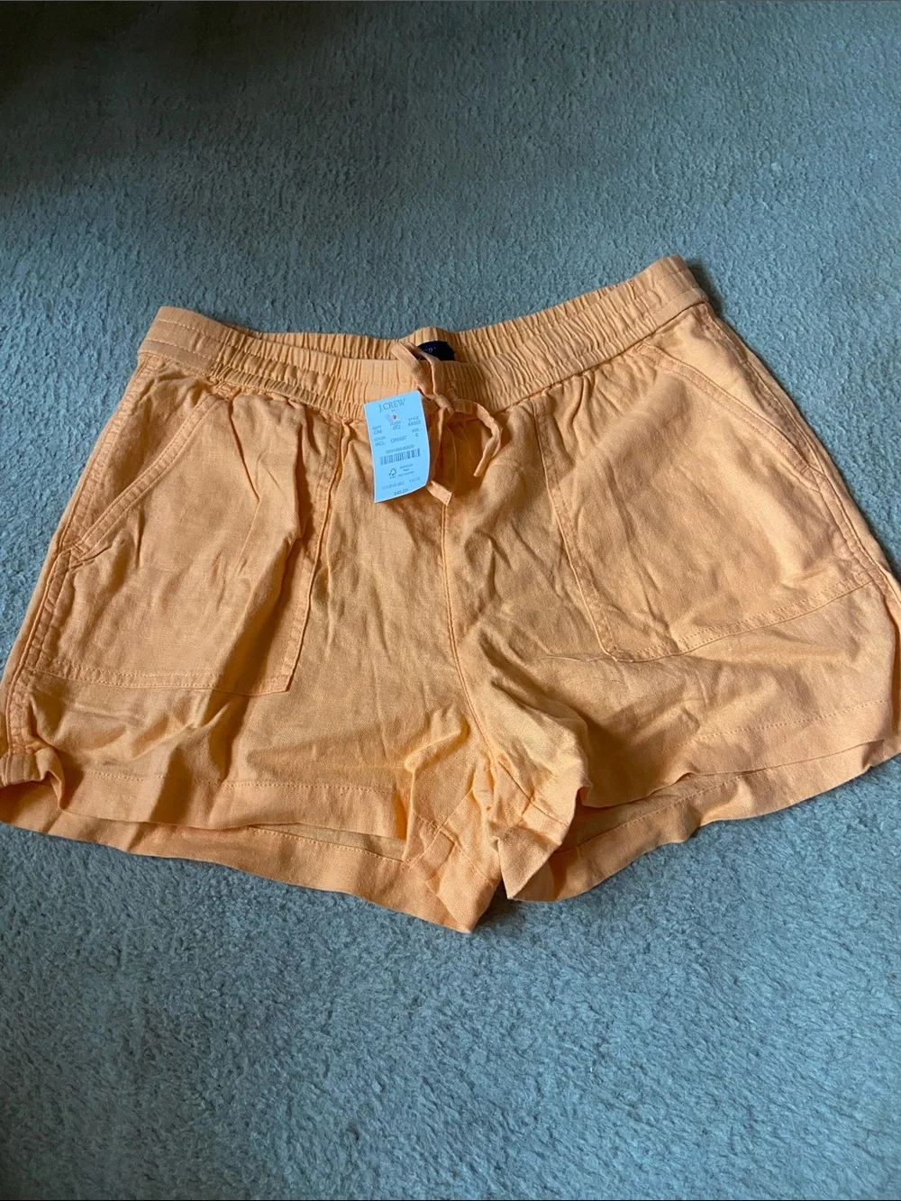 J. Crew High-Waist Linen-Blend Shorts in orange